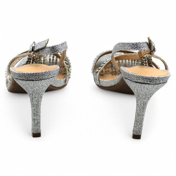 Thalia Sodi Womens Silver Glitter Goring Padded Embellished Asymmetrical Skylar - Picture 8 of 8